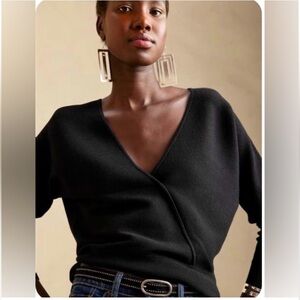 Banana Republic Rina Faux Wrap Black V-Neck Sweater Size XS NWT